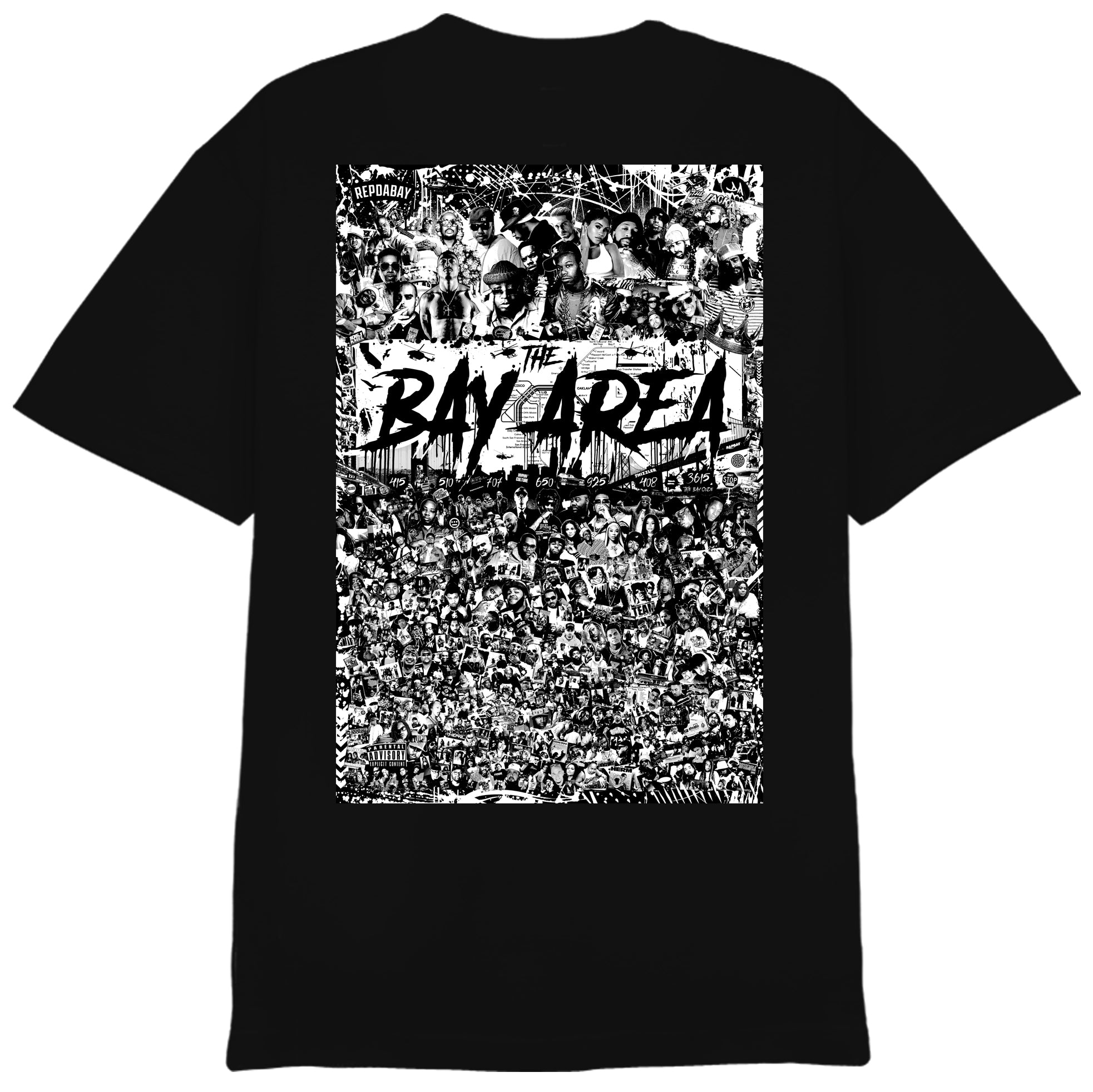 REPDABAY pocket logo - The Bay Area 2025 on back - Black Tee