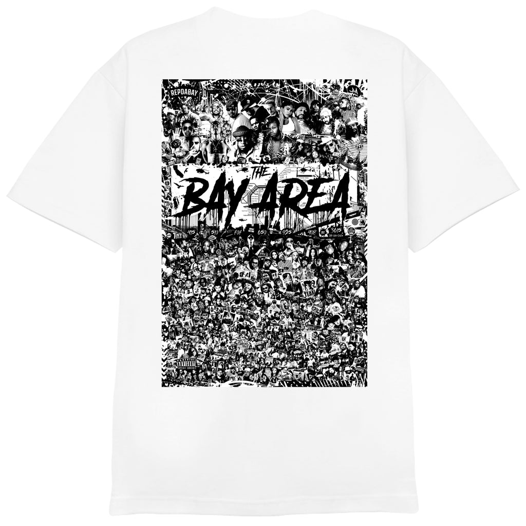 REPDABAY pocket logo - The Bay Area 2025 on back - White Tee