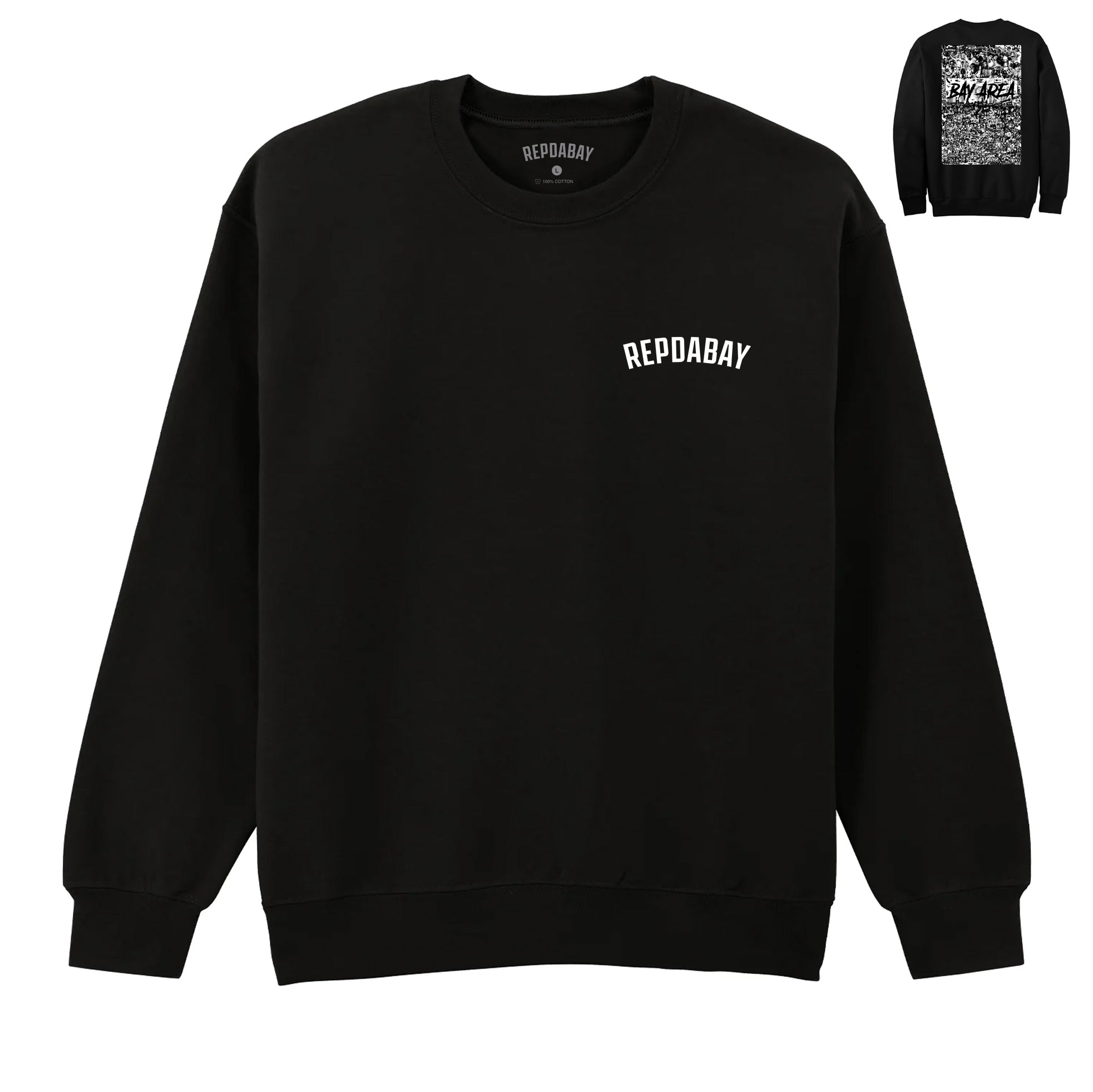 REPDABAY pocket logo - The Bay Area 2025 - Black (Crewneck)